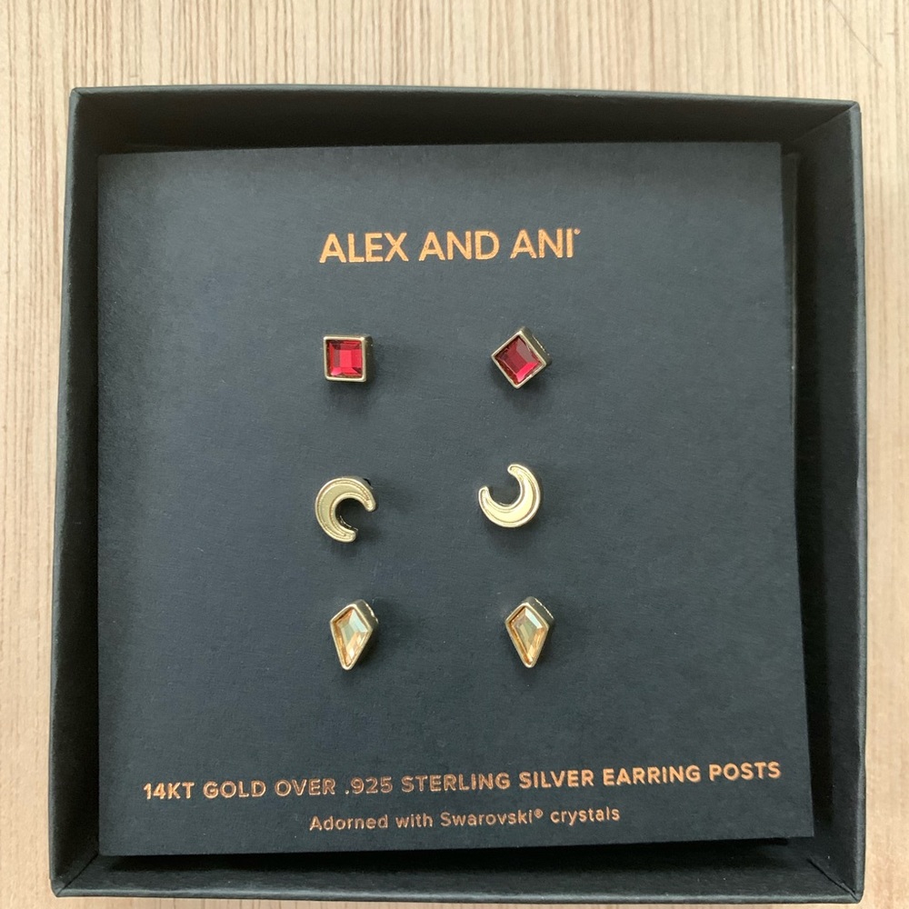 ALEX AND ANI Scarlet Crystal + Moon Stud Earrings Gift Set